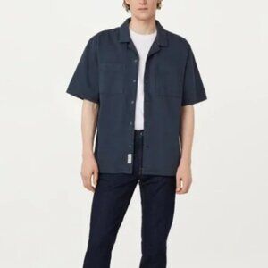 Frank And Oak Men's Loose-Fit Button-Down Pocket Camp Shirt Navy Size L